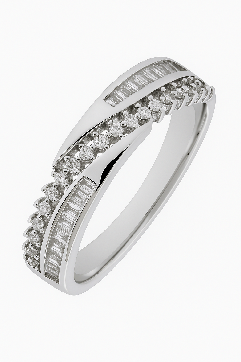 Stylish 925 Silver Dual Row Baguette & Round CZ Band Ring for Women – Elegant Party & Daily Wear Ring