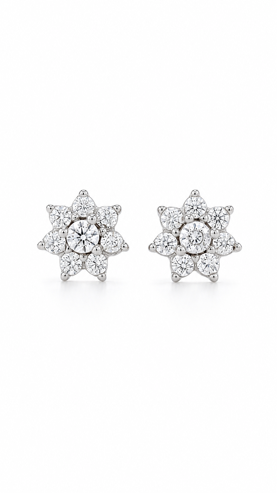 Silver CZ Floral Cluster Stud Earrings for Women