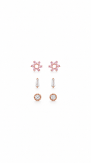 Floral Cluster, Baguette Round Solitaire Earrings Set - Aaryahi Silver jewellery product photo