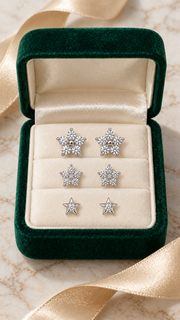 Floral Cluster Star Stud Earrings Set – 3 Pairs - Aaryahi Silver jewellery product photo