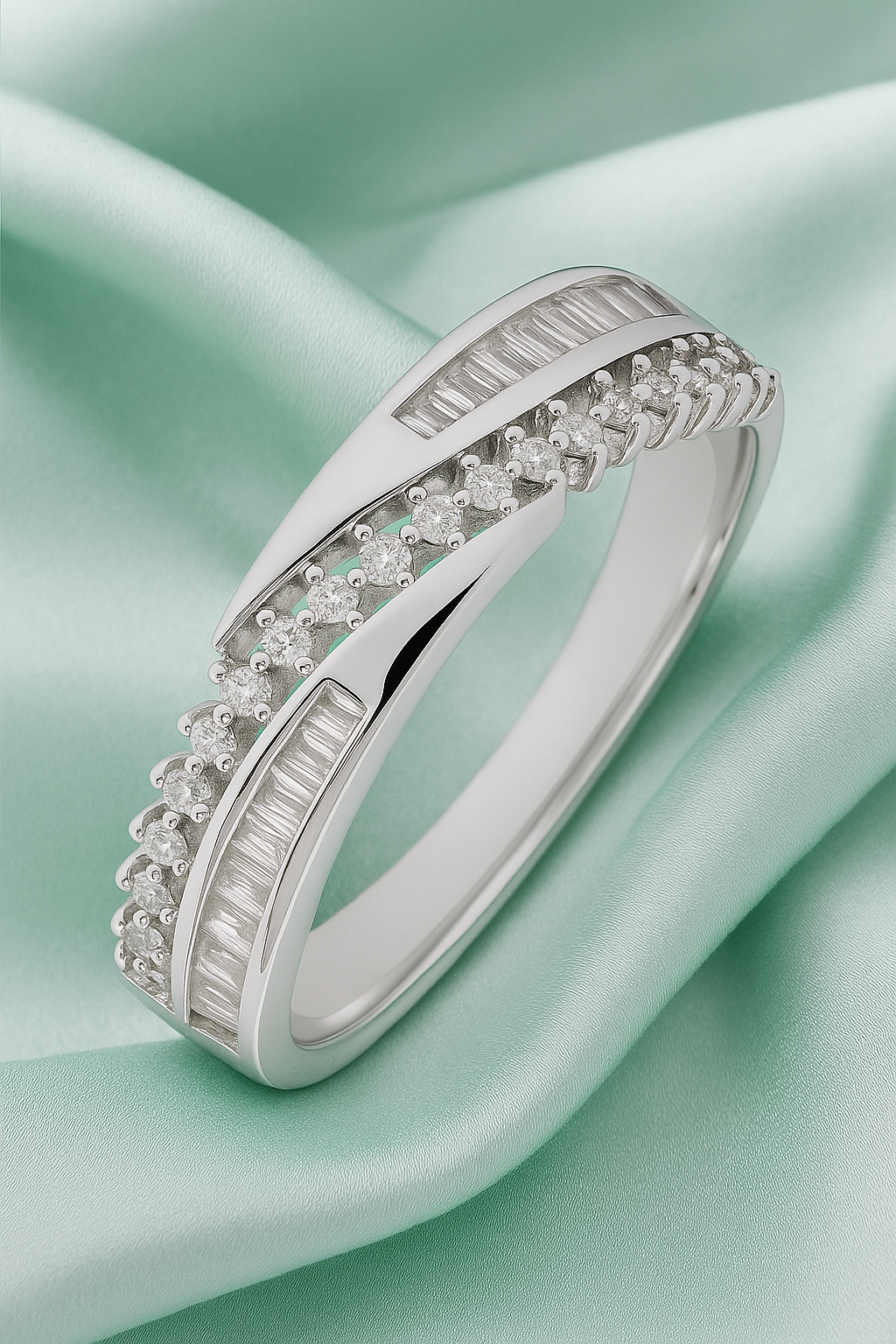 Stylish 925 Silver Dual Row Baguette & Round CZ Band Ring for Women – Elegant Party & Daily Wear Ring