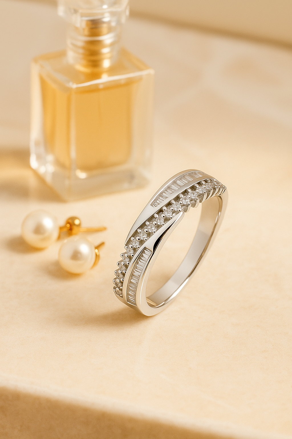 Stylish 925 Silver Dual Row Baguette & Round CZ Band Ring for Women – Elegant Party & Daily Wear Ring