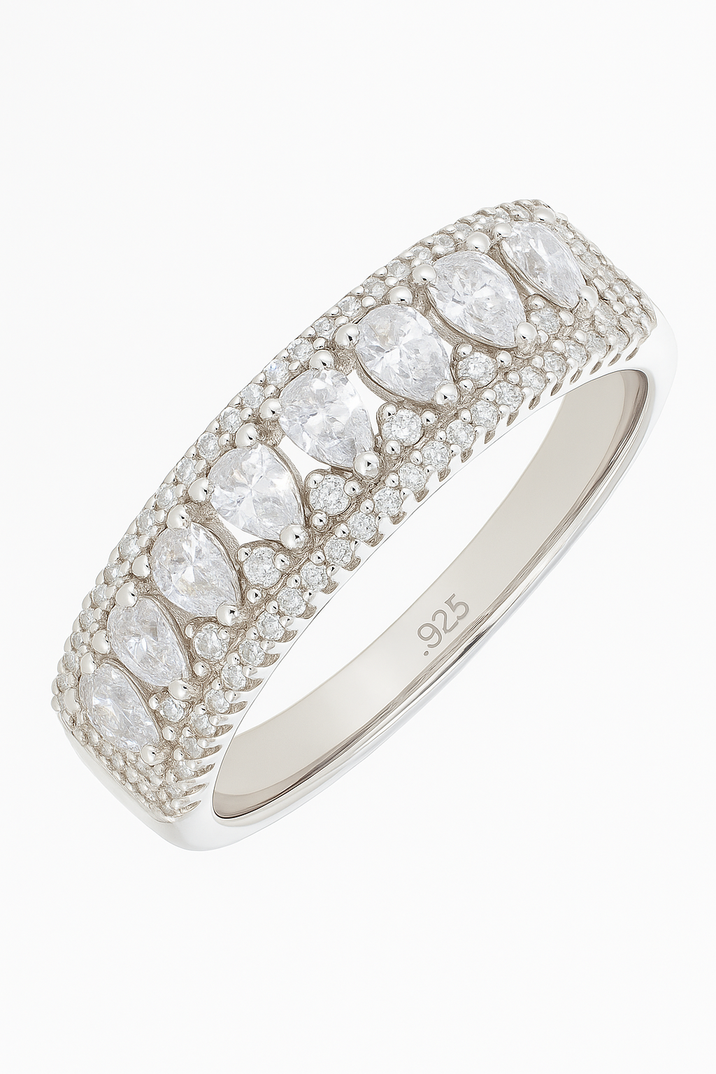 Luxury 925 Silver Pear Cut Zircon Band Ring for Women – Designer Party & Festive Wear Finger Ring