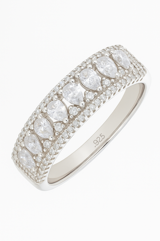 Luxury 925 Silver Pear Cut Zircon Band Ring for Women – Designer Party & Festive Wear Finger Ring