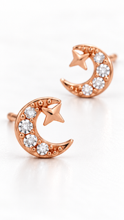 Crescent Moon Star Stud Earrings Set – 3 Pairs - Aaryahi Silver jewellery product photo