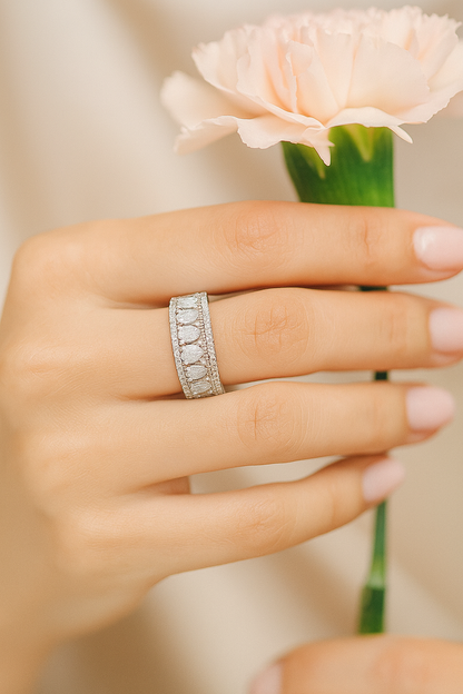 Luxury 925 Silver Pear Cut Zircon Band Ring for Women – Designer Party & Festive Wear Finger Ring