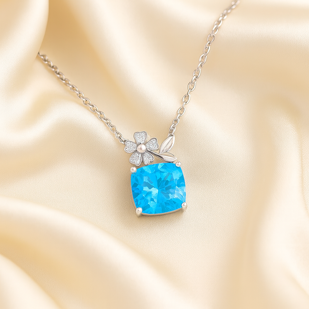 Rose Gold Plated Floral Pendant Necklace for Women – Pink CZ Stone & Pearl Accent