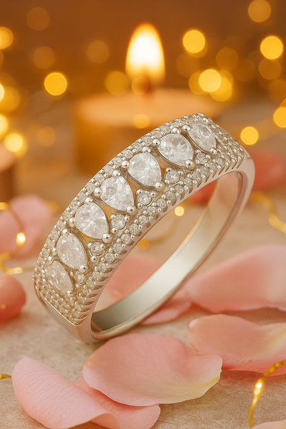 Luxury 925 Silver Pear Cut Zircon Band Ring for Women – Designer Party & Festive Wear Finger Ring