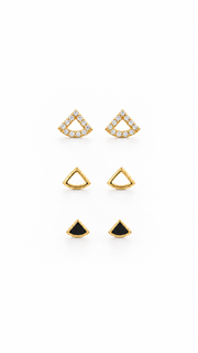 Triangle, Open Triangle Black Enamel Triangle Earrings Set - Aaryahi Silver jewellery product photo