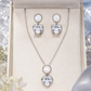 Elegant Silver Mother of Pearl Heart Crystal Pendant Necklace & Earrings Jewelry Set