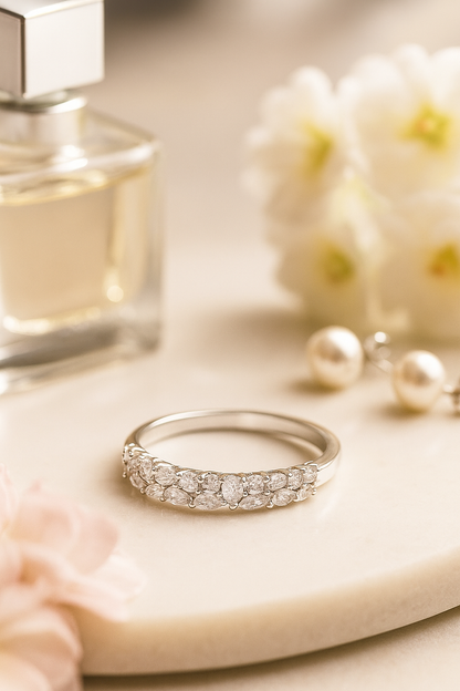 Elegant 925 Silver Marquise & Round Zircon Band Ring for Women – Sparkling Daily & Party Wear Ring