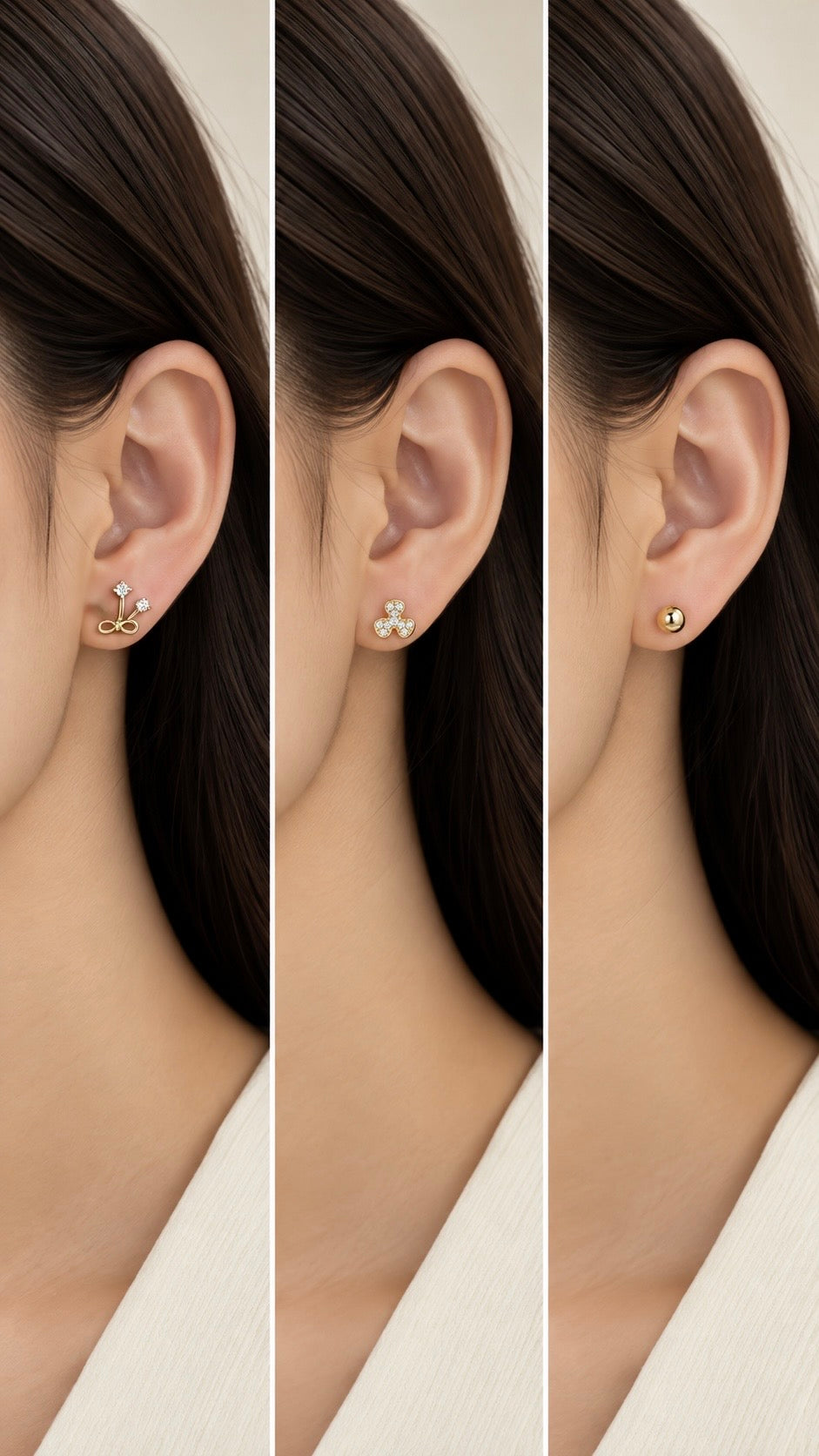 Gold Bow, & Ball Stud Earrings - Aaryahi Silver jewellery product photo
