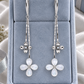 Silver Flower Long Drop Earrings