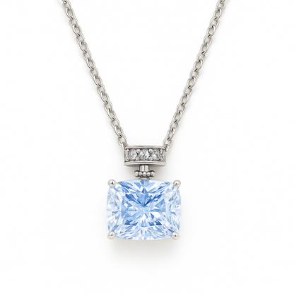 Silver Plated Rectangular Solitaire Pendant Necklace for Women – Elegant CZ Stone Chain