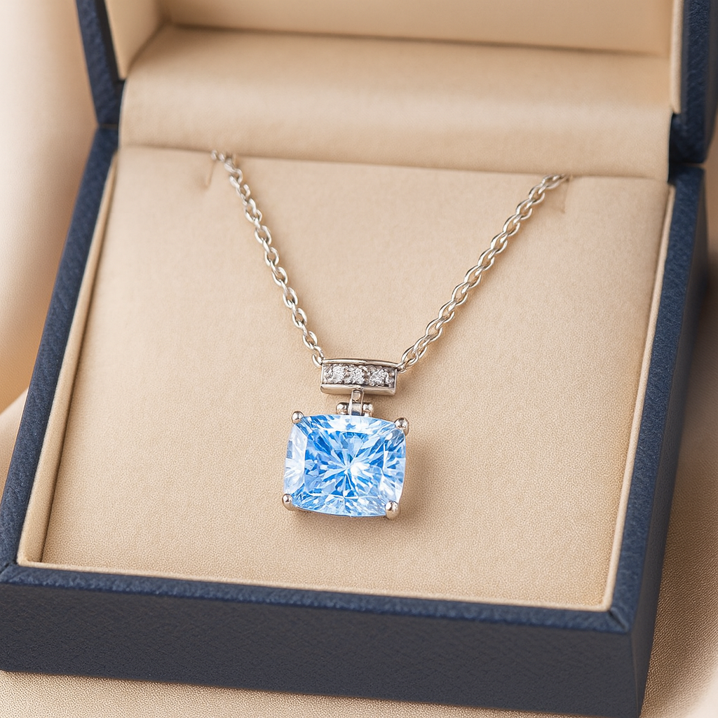 Silver Plated Rectangular Solitaire Pendant Necklace for Women – Elegant CZ Stone Chain