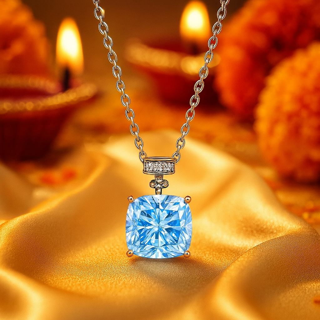 Silver Plated Rectangular Solitaire Pendant Necklace for Women – Elegant CZ Stone Chain