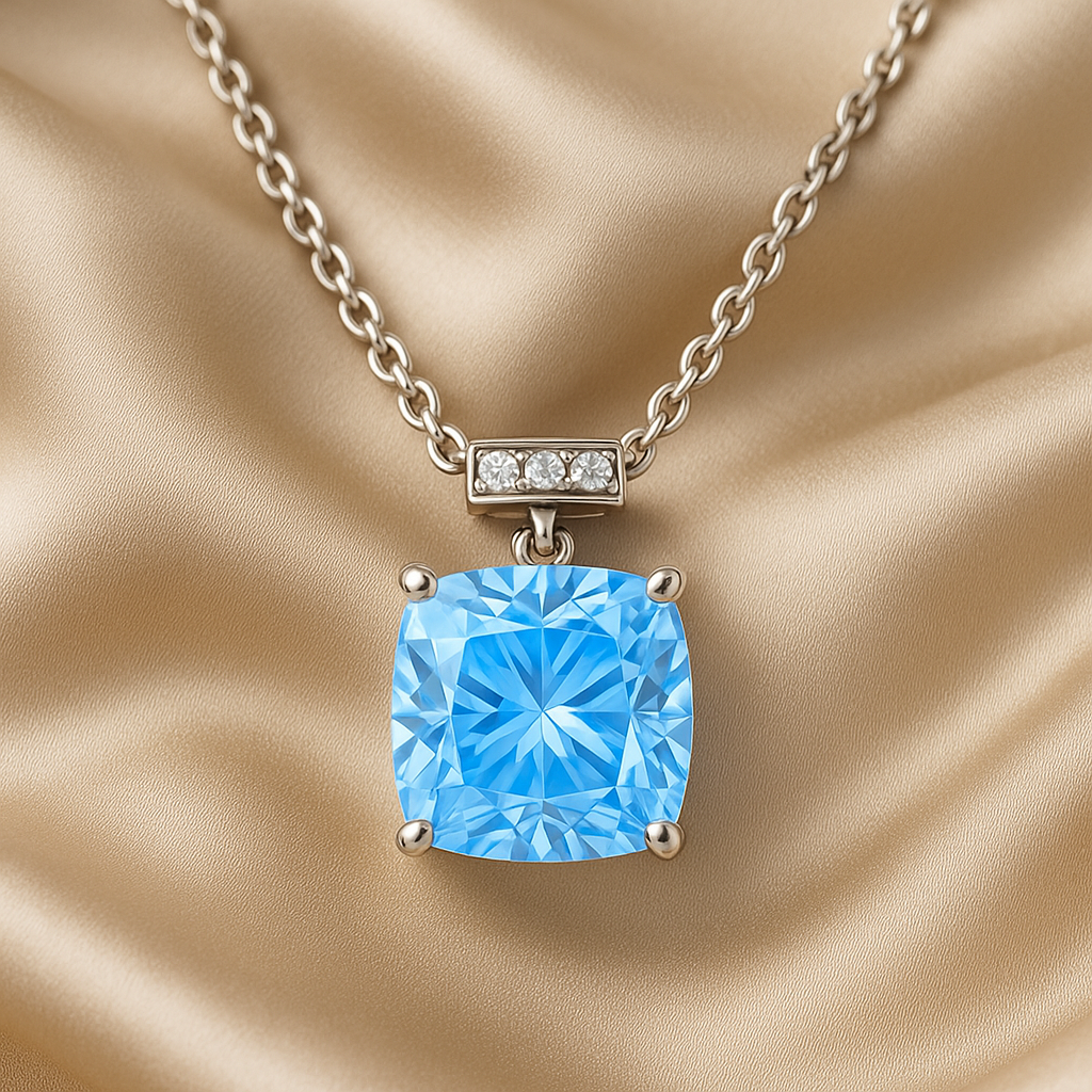 Silver Plated Rectangular Solitaire Pendant Necklace for Women – Elegant CZ Stone Chain