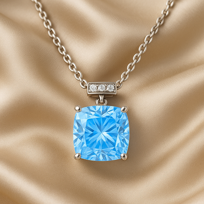 Silver Plated Rectangular Solitaire Pendant Necklace for Women – Elegant CZ Stone Chain