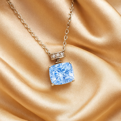 Silver Plated Rectangular Solitaire Pendant Necklace for Women – Elegant CZ Stone Chain