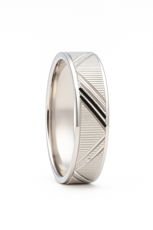 Geometric Pattern Silver Finish Ring for Men Stylish Textured Band for Daily and Party Wear