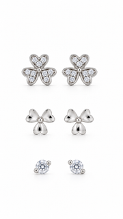 Clover, Plain Clover Solitaire Stud Earrings Set - Aaryahi Silver jewellery product photo
