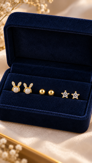 Bunny Pearl, Ball & Star Earrings - Aaryahi Silver jewellery product photo