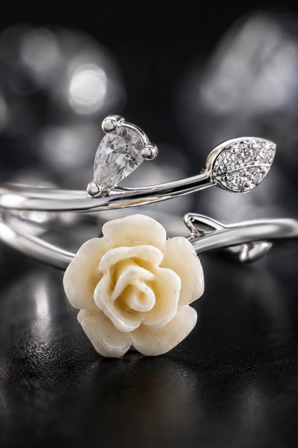 Rose & Leaf Open Ring