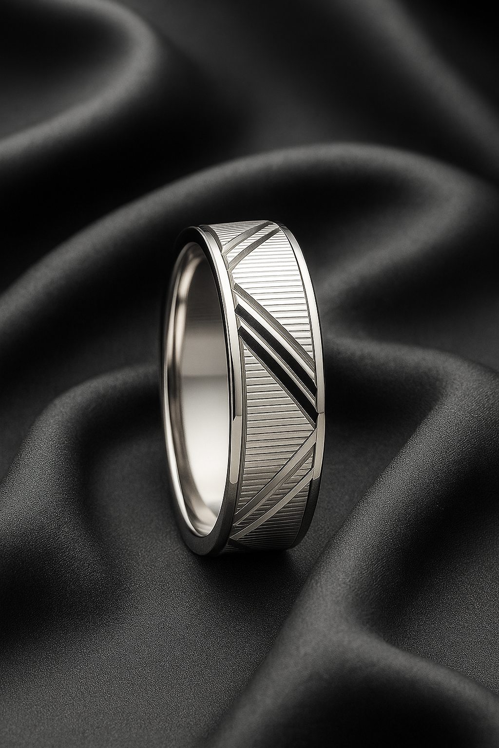 Geometric Pattern Silver Finish Ring for Men Stylish Textured Band for Daily and Party Wear