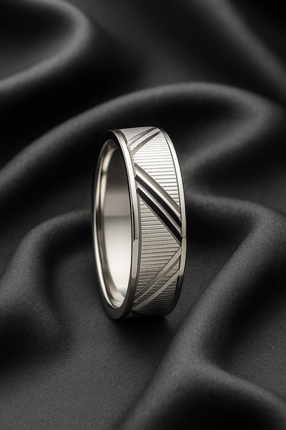 Geometric Pattern Silver Finish Ring for Men Stylish Textured Band for Daily and Party Wear