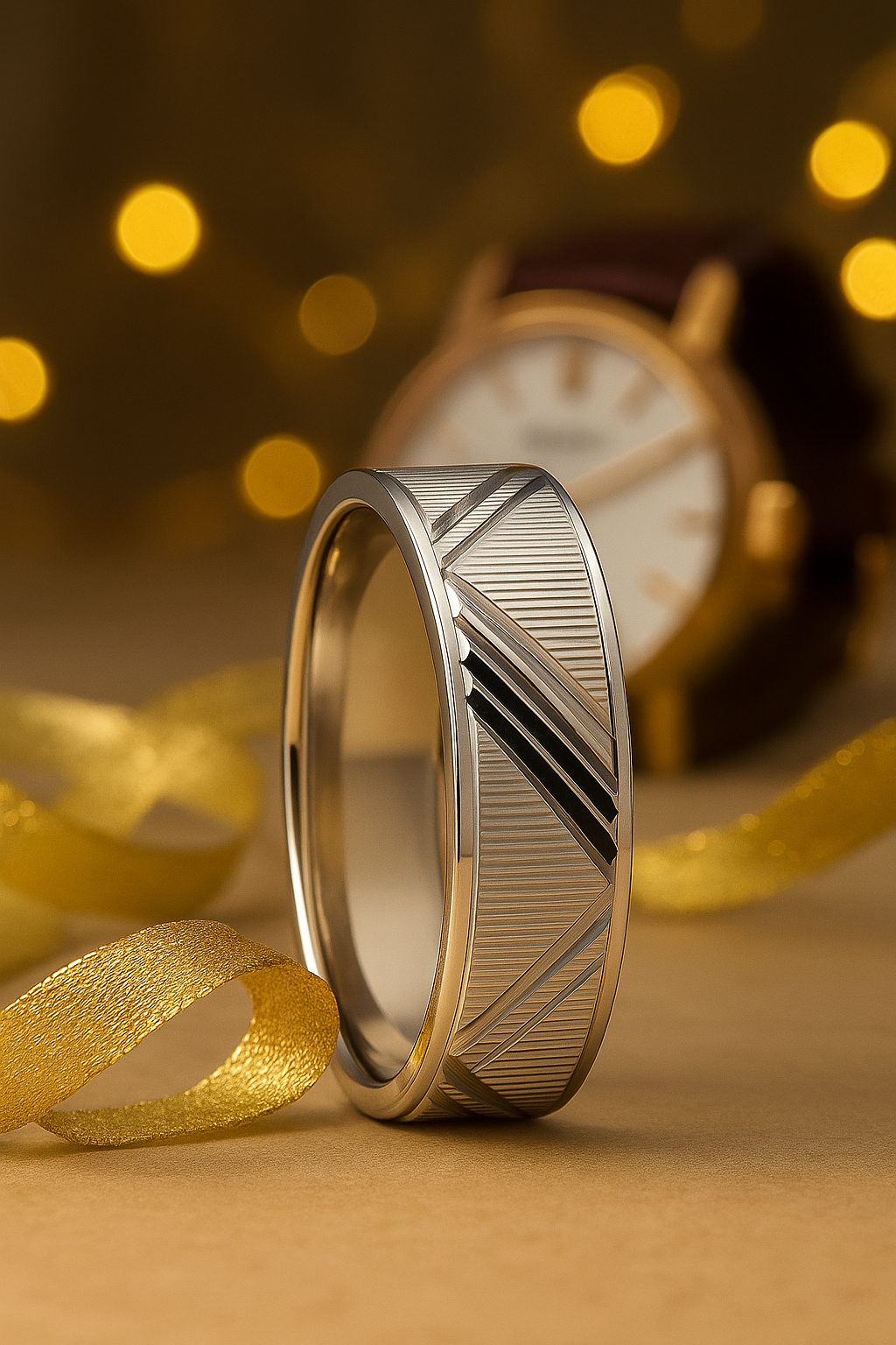 Geometric Pattern Silver Finish Ring for Men Stylish Textured Band for Daily and Party Wear