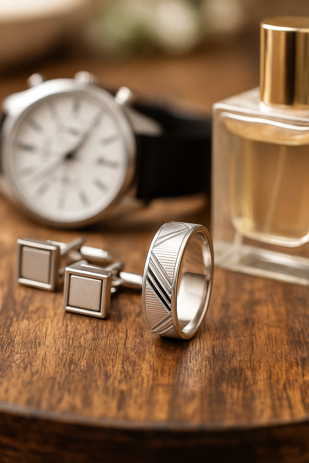 Geometric Pattern Silver Finish Ring for Men Stylish Textured Band for Daily and Party Wear