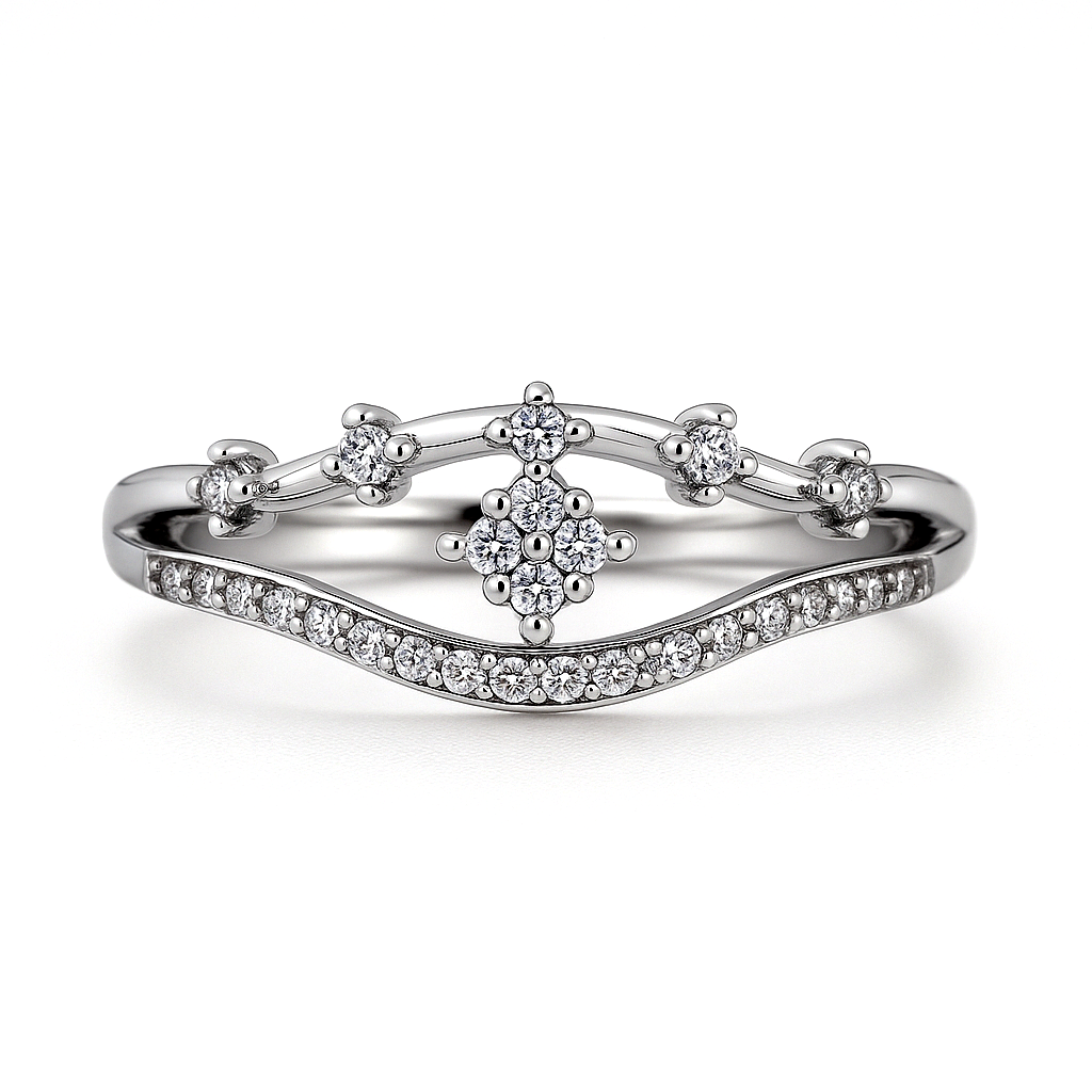 Crown Design Zircon Ring for Women 925 Silver Finish Elegant Princess Style Finger Ring