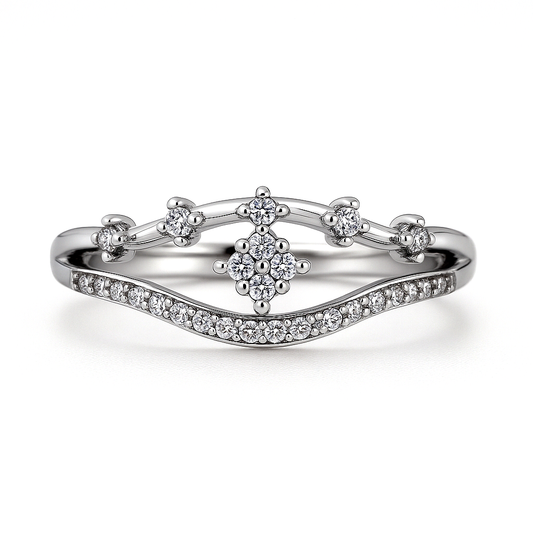 Crown Design Zircon Ring for Women 925 Silver Finish Elegant Princess Style Finger Ring