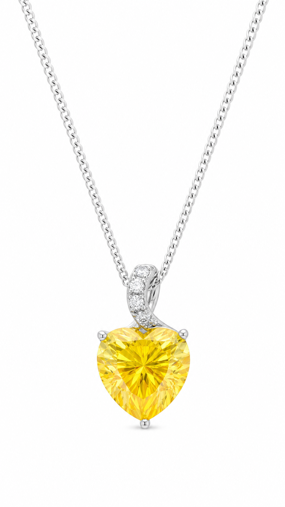 Elegant Silver Yellow Heart Crystal Pendant Necklace