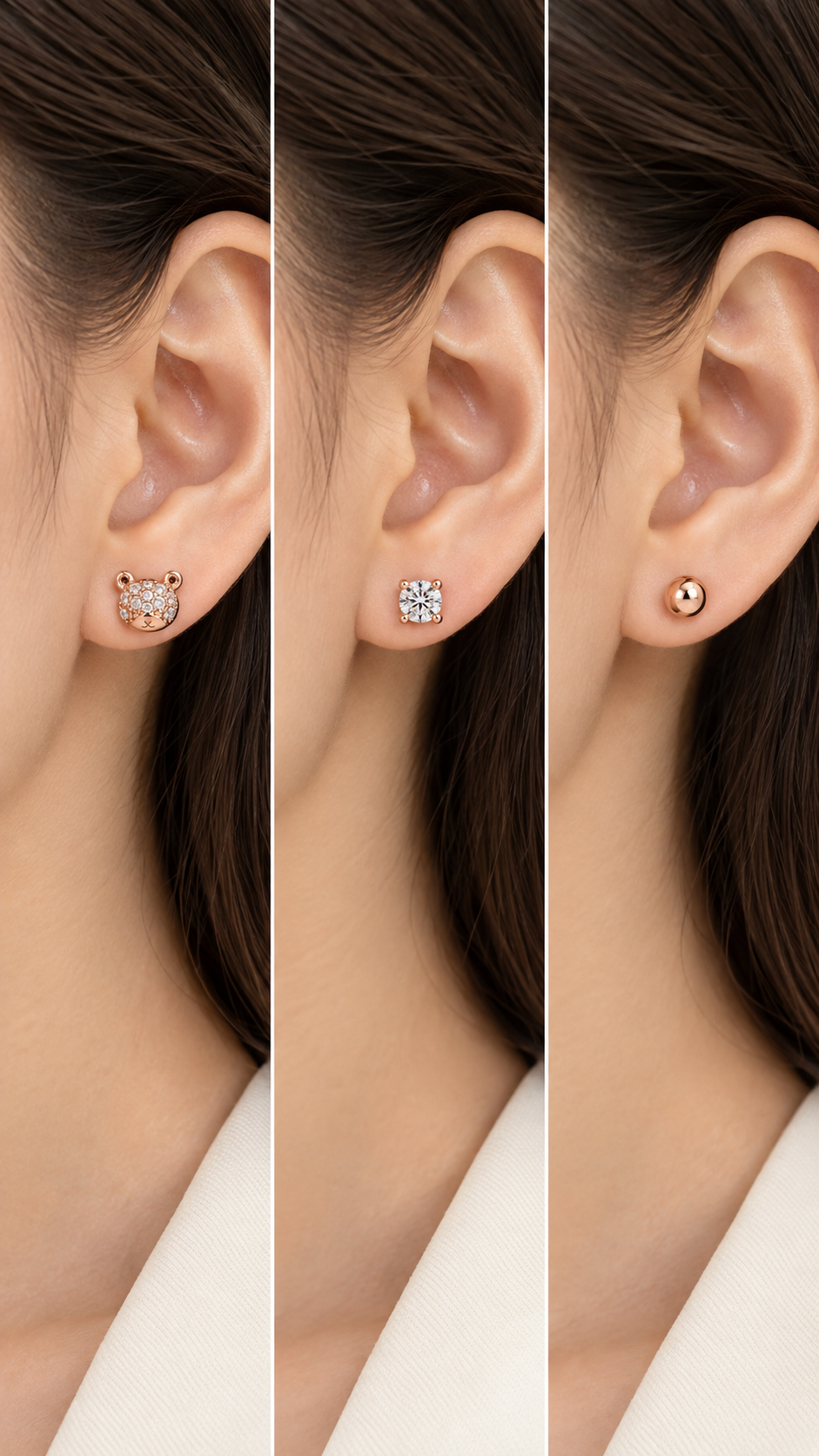 Teddy Bear, Solitaire Ball Earrings Set - Aaryahi Silver jewellery product photo