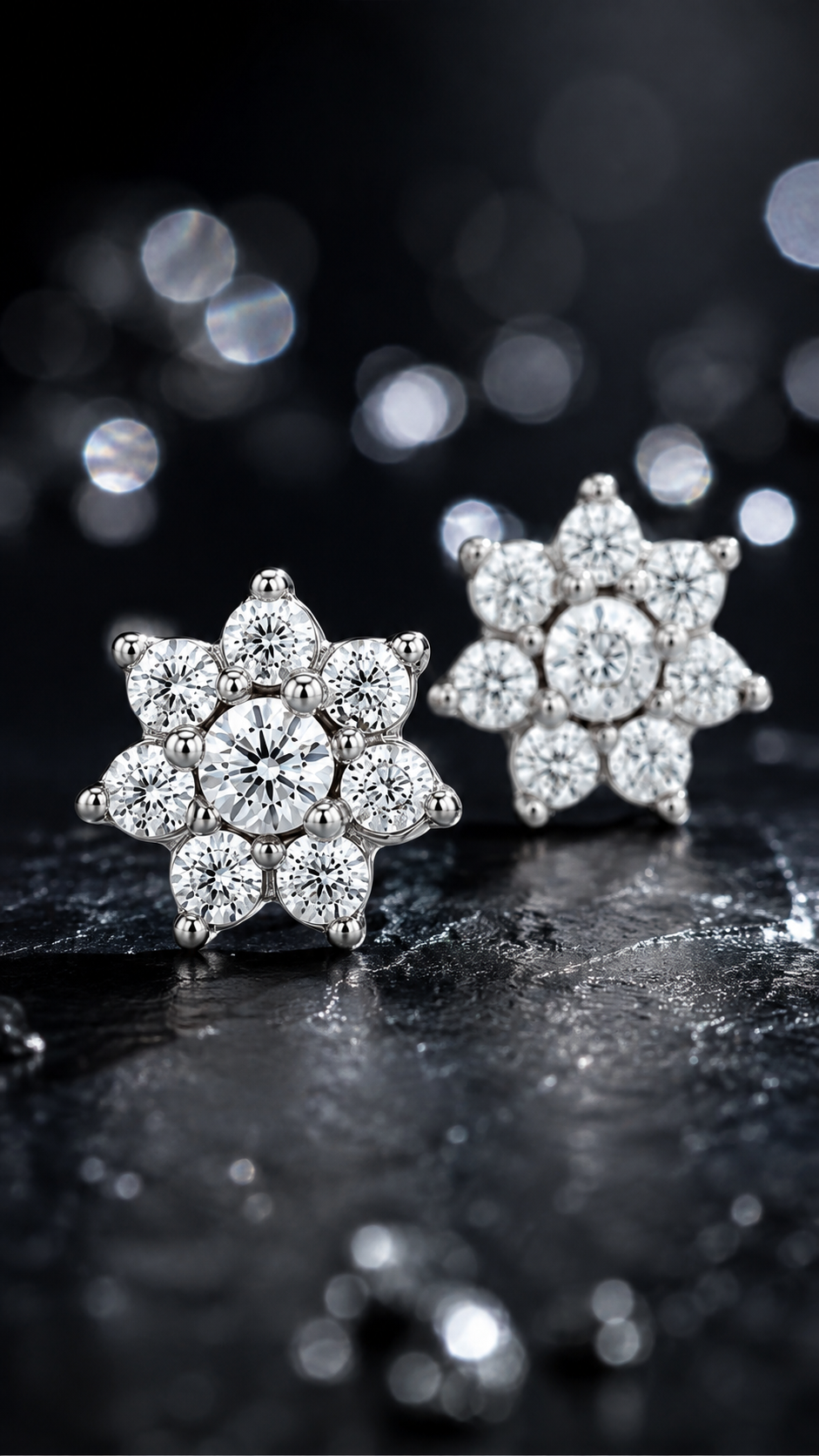 Silver CZ Floral Cluster Stud Earrings for Women