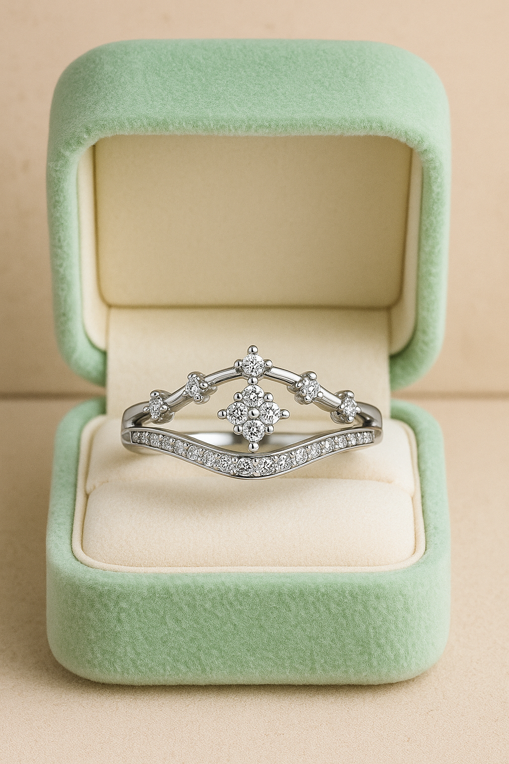 Crown Design Zircon Ring for Women 925 Silver Finish Elegant Princess Style Finger Ring