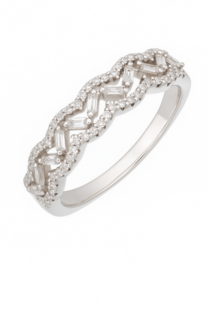 Designer 925 Silver Twisted Baguette Zircon Band Ring for Women – Elegant Daily & Party Wear Jewelry