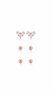 Three Stone Heart & Ball Stud Earrings Set - Aaryahi Silver jewellery product photo