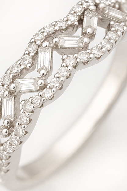 Designer 925 Silver Twisted Baguette Zircon Band Ring for Women – Elegant Daily & Party Wear Jewelry