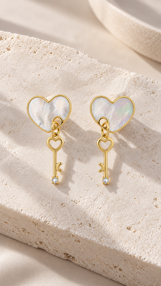 Heart & Key Earrings