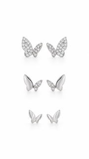Butterfly, Half Plain Butterfly Stud Earrings Set - Aaryahi Silver jewellery product photo