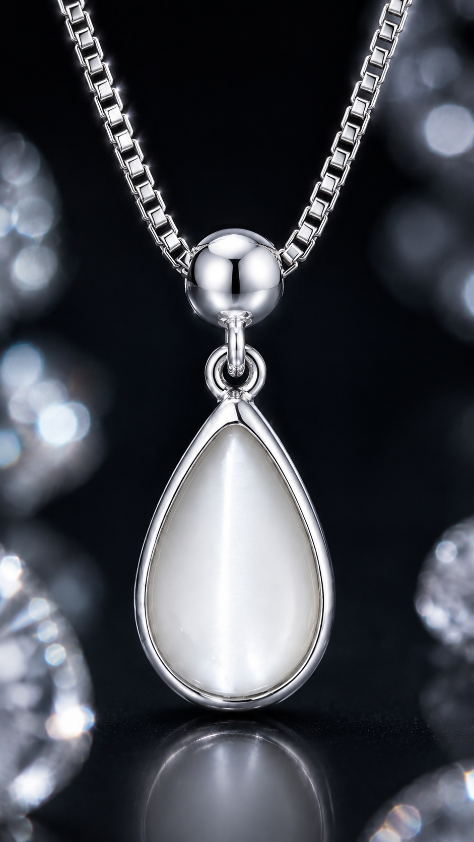 Elegant Silver White Teardrop Pendant Necklace