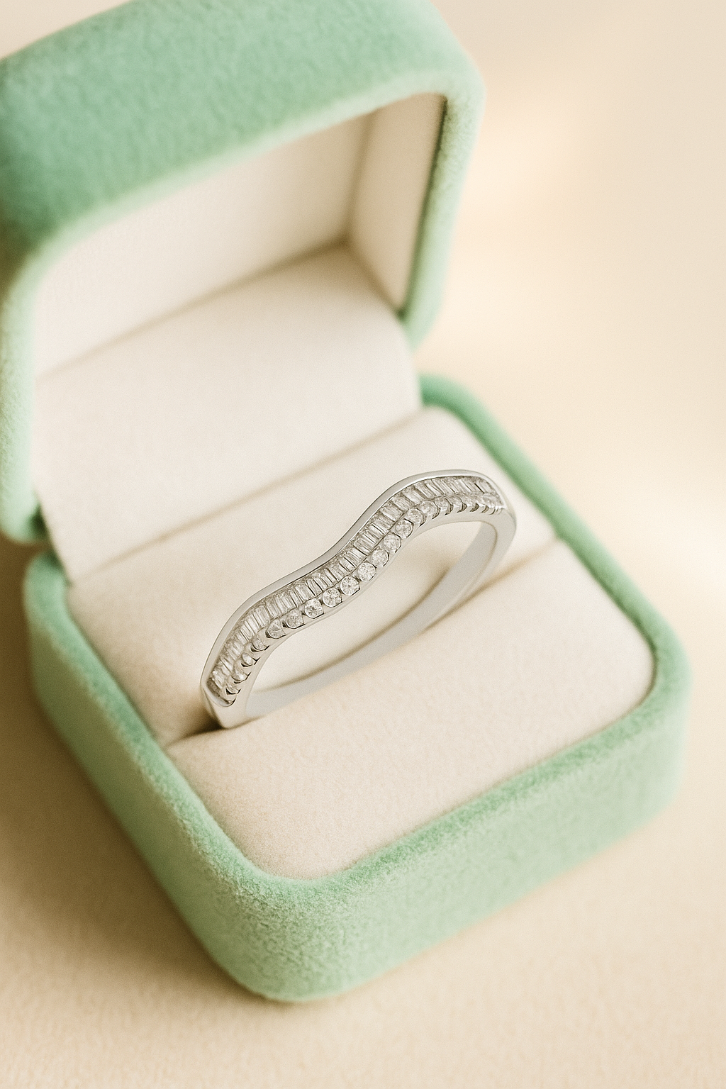 925 Silver Wave Design Baguette & Round Zircon Band Ring for Women – Elegant Minimalist Jewelry