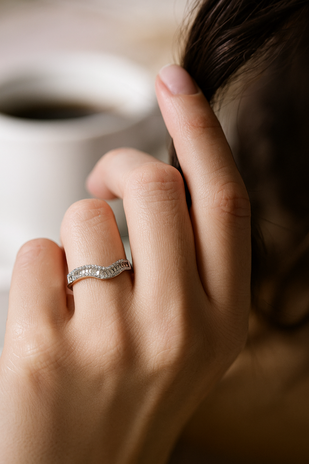 925 Silver Wave Design Baguette & Round Zircon Band Ring for Women – Elegant Minimalist Jewelry