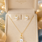 Elegant Gold Planet Pearl Pendant Necklace & Stud Earrings Jewelry Set
