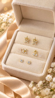 Floral Cluster, Cherry Solitaire Stud Earrings Set - Aaryahi Silver jewellery product photo