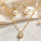 Elegant Gold Mother of Pearl Clover Pearl Drop Pendant Necklace & Earrings Jewelry Set