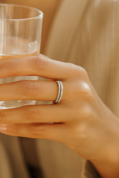 925 Silver Dual Row Baguette & Round Zircon Band Ring for Women – Elegant Everyday & Party Wear