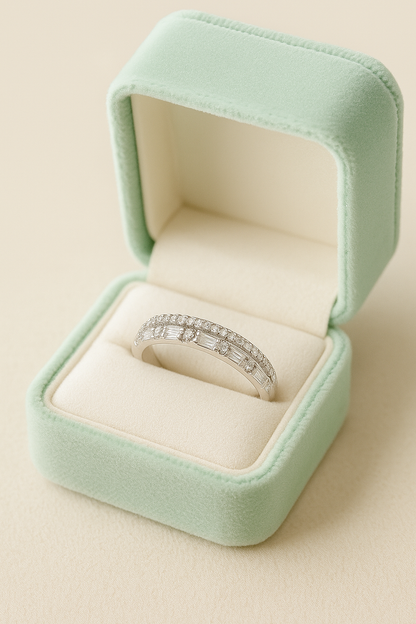 925 Silver Dual Row Baguette & Round Zircon Band Ring for Women – Elegant Everyday & Party Wear